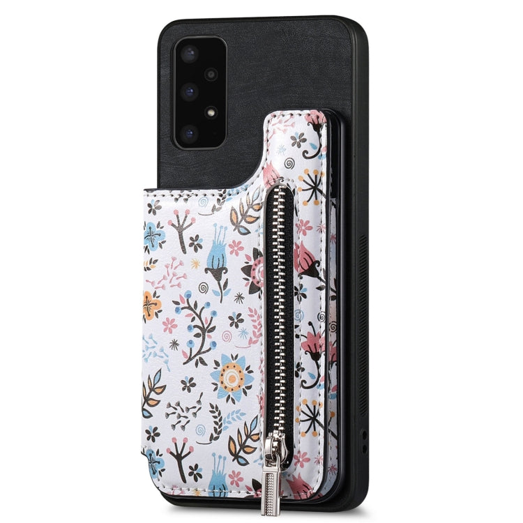 Samsung Galaxy A05s Retro Painted Zipper Wallet Case showcasing its stylish design and functional features.