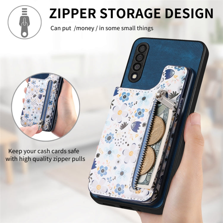 Retro painted zipper wallet case for Samsung Galaxy A12 5G, showcasing its stylish design and functional features.