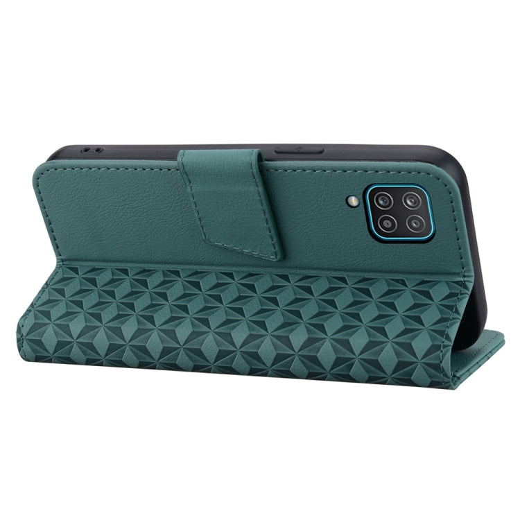 For Samsung Galaxy A12 Diamond Buckle Leather Phone Case showcasing its stylish design and functional features.