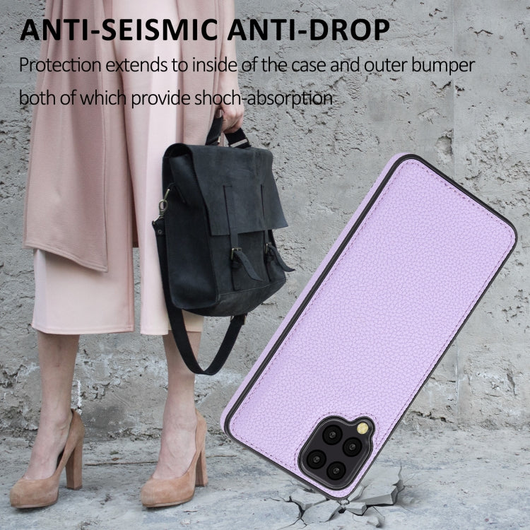 Samsung Galaxy A12 case featuring a stylish litchi pattern and stitched design, providing protection and easy access to buttons.