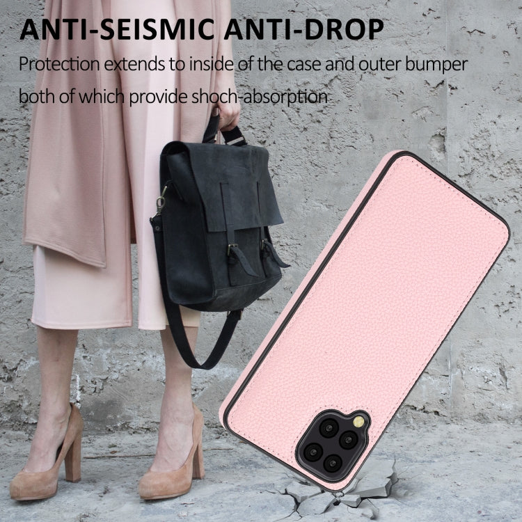 Samsung Galaxy A12 phone case featuring a litchi pattern with stitched design, providing stylish protection.