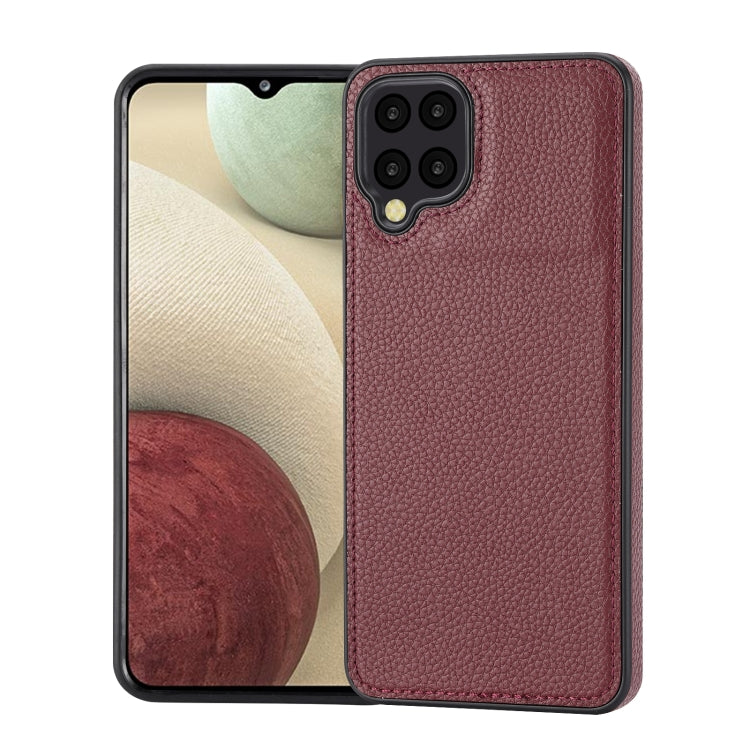 Samsung Galaxy A12 Litchi Pattern Stitched Side-mounted Phone Case, showcasing its stylish design and durable material.