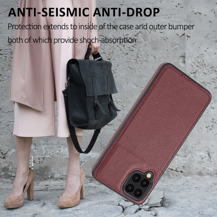 Samsung Galaxy A12 Litchi Pattern Stitched Side-mounted Phone Case, showcasing its stylish design and durable material.