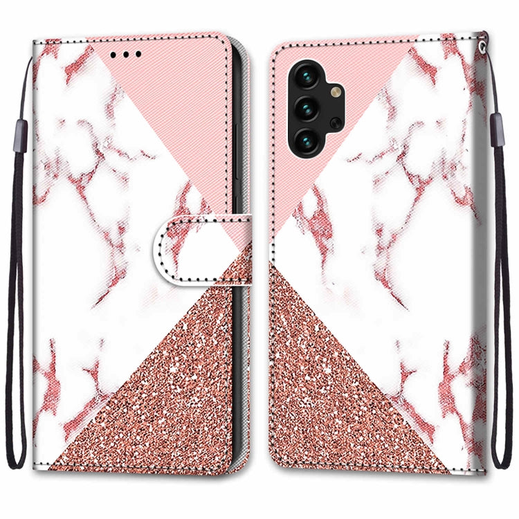 Samsung Galaxy A13 4G case featuring a coloured drawing cross texture, made from PU leather and TPU material, designed for durability and style.