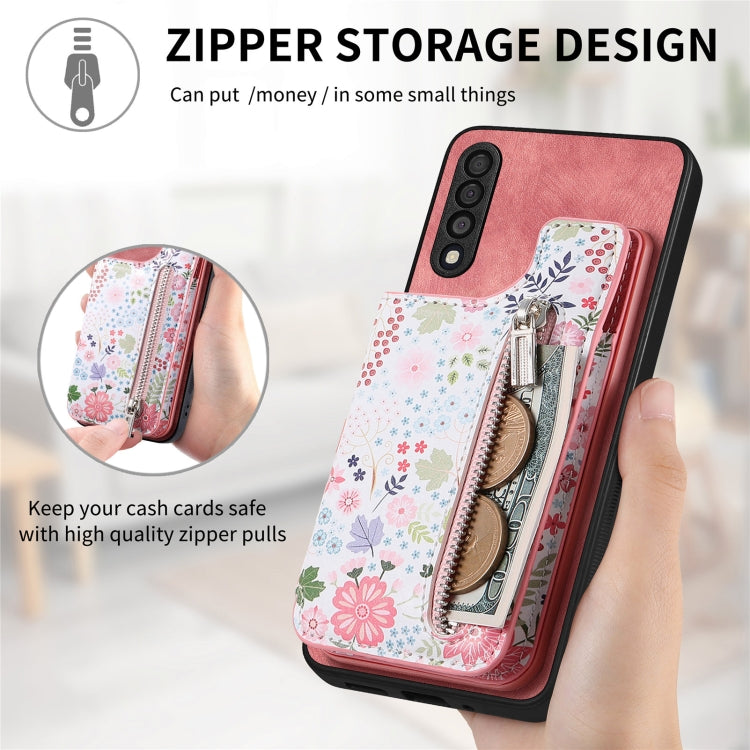 Retro painted zipper wallet case for Samsung Galaxy A13 4G, showcasing its stylish design and functional features.