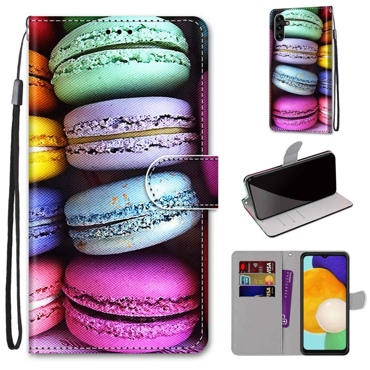 Samsung Galaxy A13 5G case featuring a coloured drawing cross texture, made from PU leather and TPU material, designed for durability and functionality.