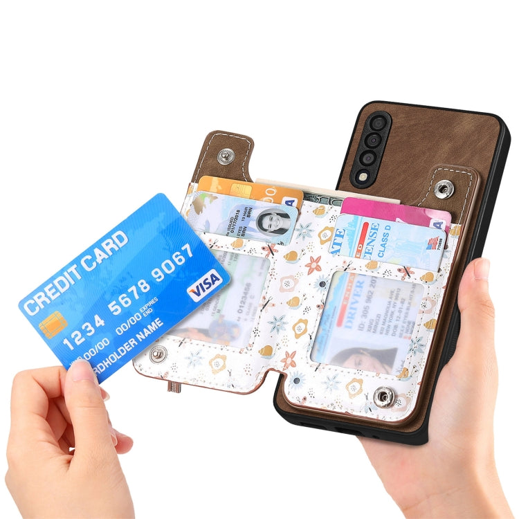 Retro painted zipper wallet case for Samsung Galaxy A13 5G and A04s, showcasing its stylish design and functional features.