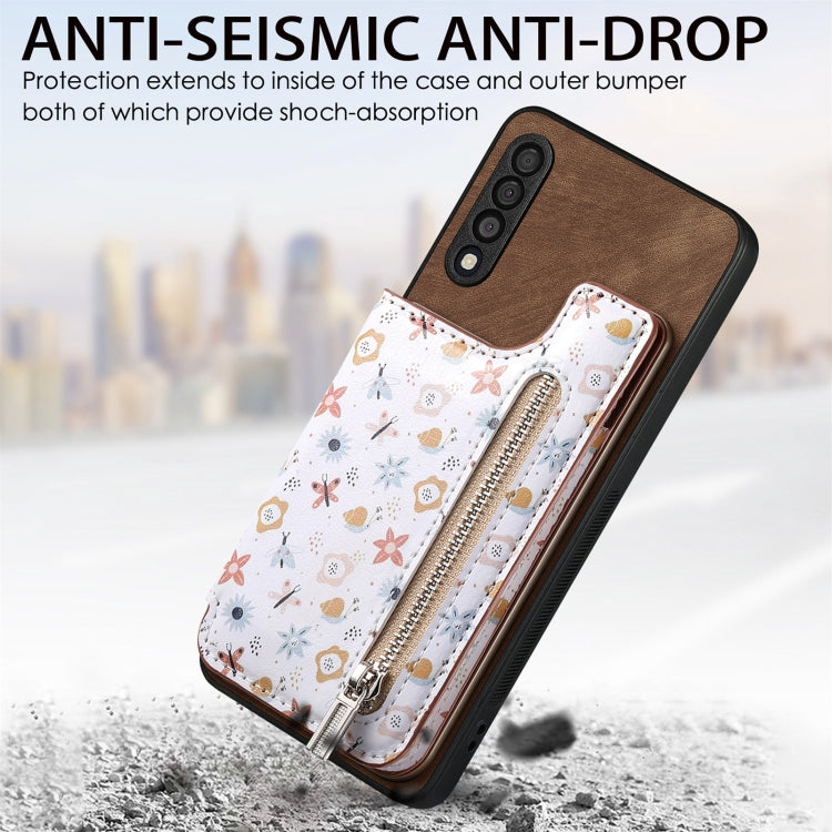 Retro painted zipper wallet case for Samsung Galaxy A13 5G and A04s, showcasing its stylish design and functional features.