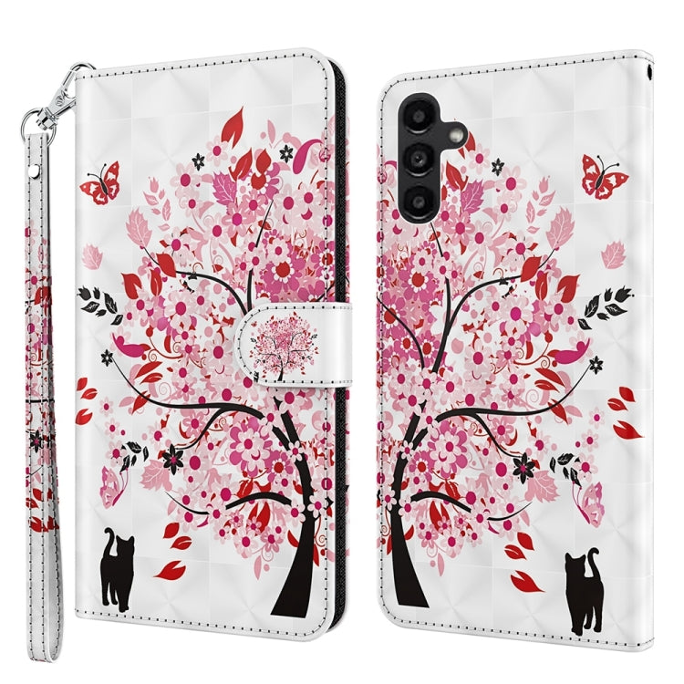 Samsung Galaxy A15 3D Cat Painting Pattern Flip Leather Phone Case showcasing a colorful cat design with a flip cover.