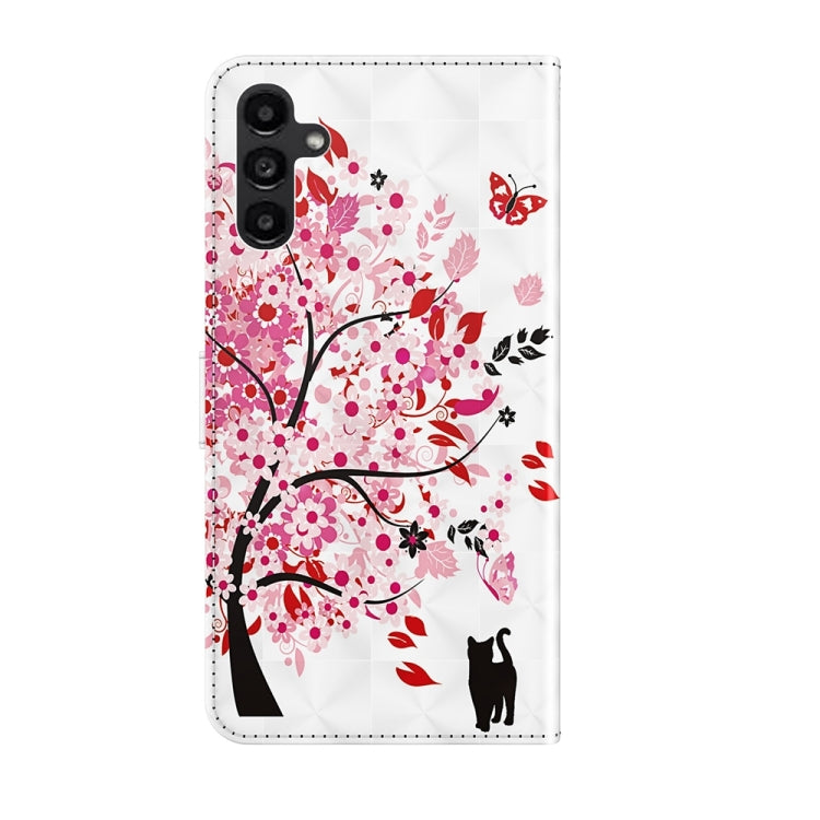 Samsung Galaxy A15 3D Cat Painting Pattern Flip Leather Phone Case showcasing a colorful cat design with a flip cover.