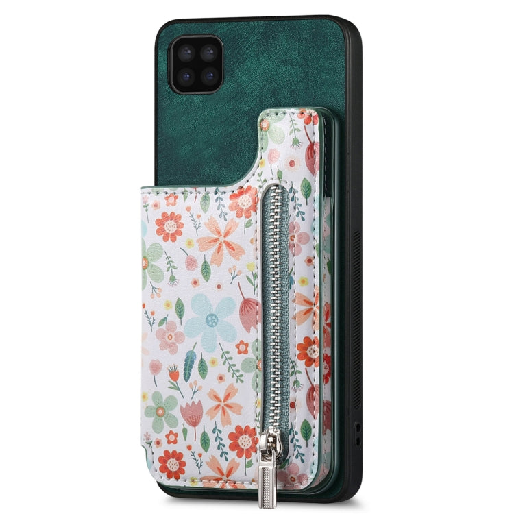 Retro painted zipper wallet case for Samsung Galaxy A22 5G, showcasing its stylish design and functional features.