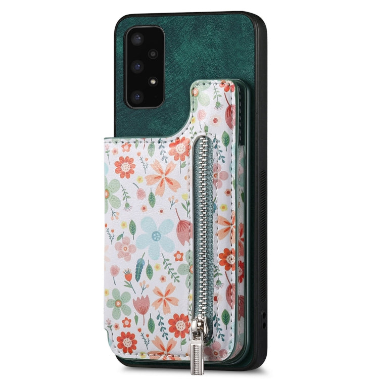 Samsung Galaxy A23 Retro Painted Zipper Wallet Case showcasing its stylish design and functional features.