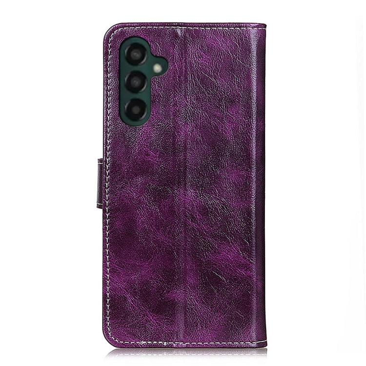 Samsung Galaxy A25 5G case made of PU leather with retro crazy horse texture, featuring card slots and a stand design.