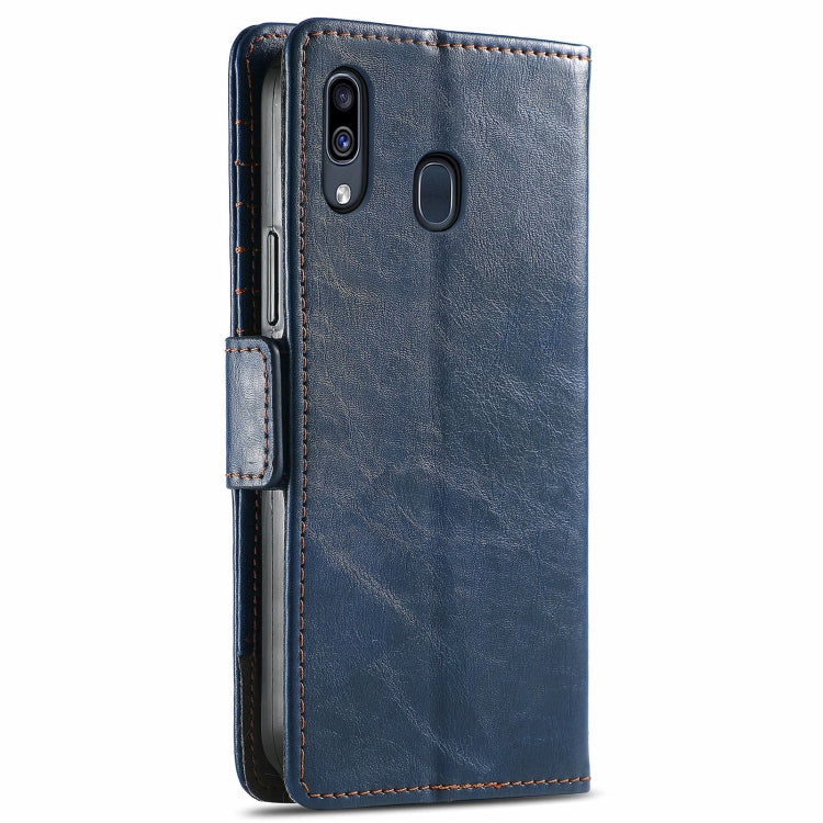 Samsung Galaxy A30 CaseNeo Business Splicing Dual Magnetic Buckle in black PU leather with card slots and magnetic closure.