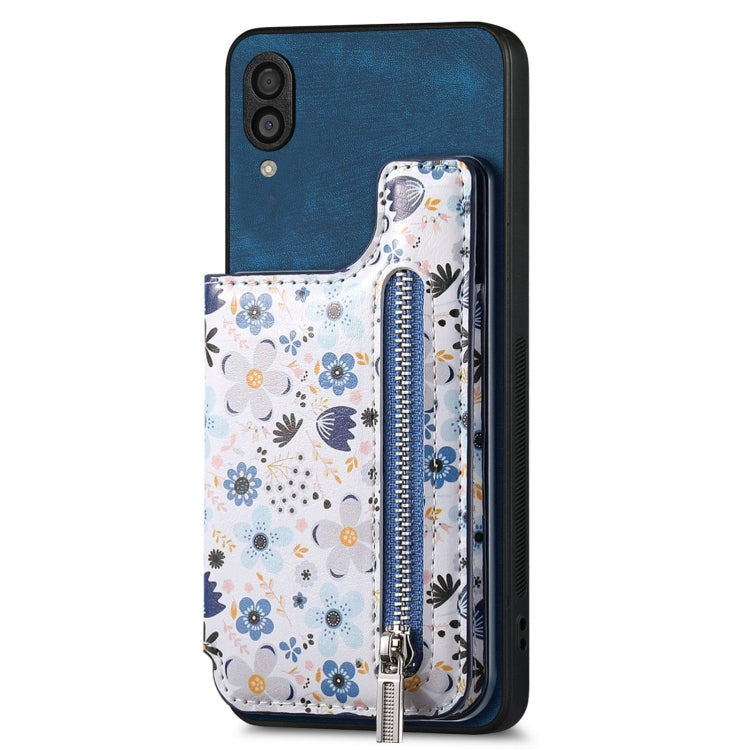 Retro painted zipper wallet back phone case for Samsung Galaxy A30, A20, and M10S, showcasing its stylish design and functional features.