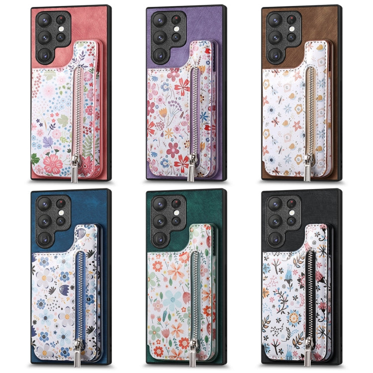 Retro painted zipper wallet back phone case for Samsung Galaxy A30, A20, and M10S, showcasing its stylish design and functional features.