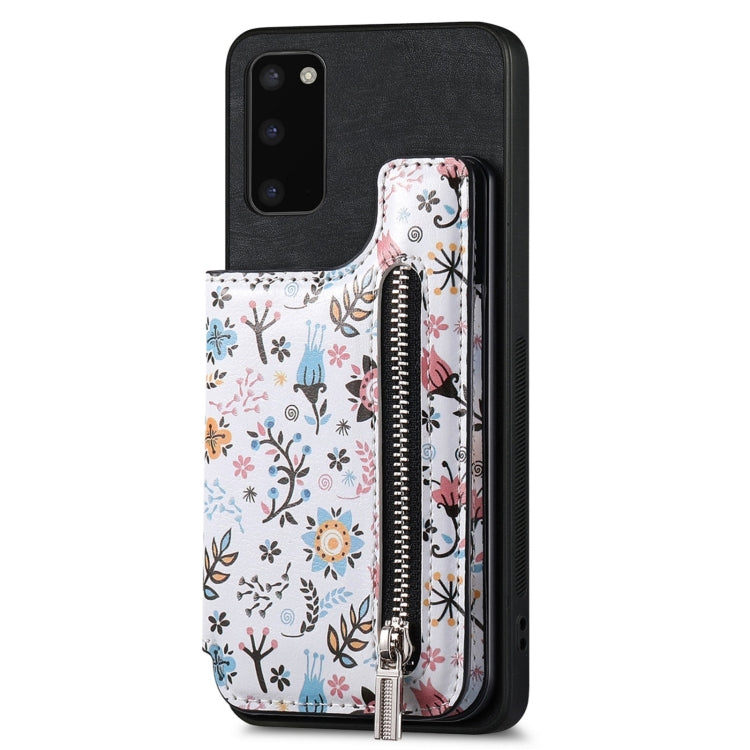 Samsung Galaxy A41 Retro Painted Zipper Wallet Case showcasing its stylish design and functional features.