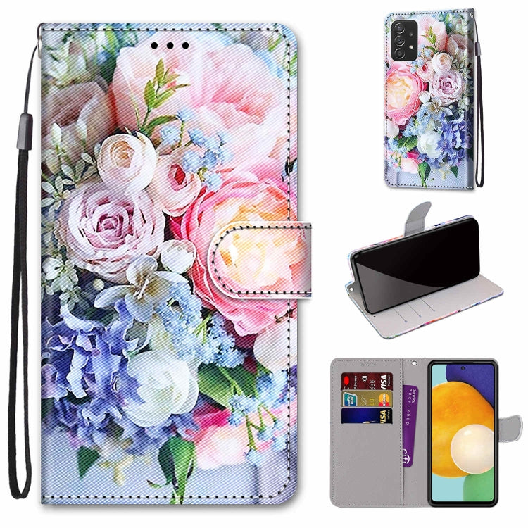 Samsung Galaxy A53 5G case featuring a colorful drawing cross texture, made of PU leather and TPU material, designed for protection and style.