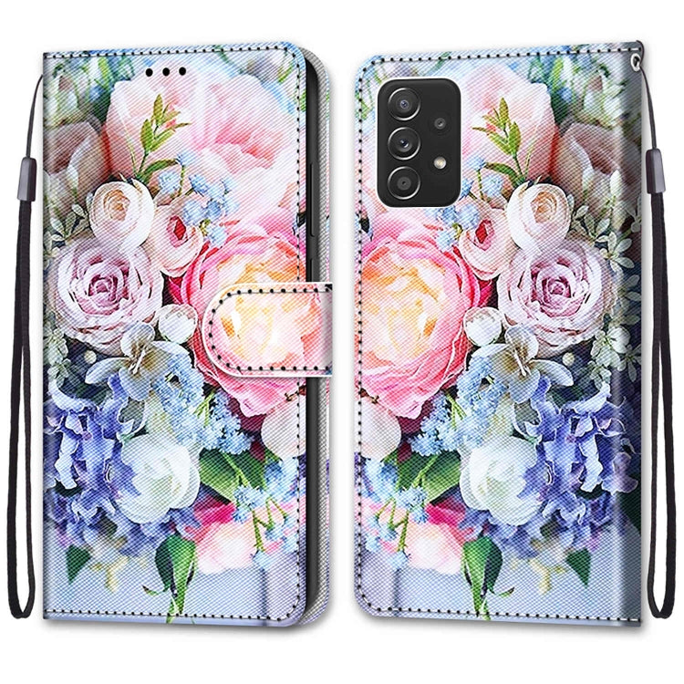 Samsung Galaxy A53 5G case featuring a colorful drawing cross texture, made of PU leather and TPU material, designed for protection and style.