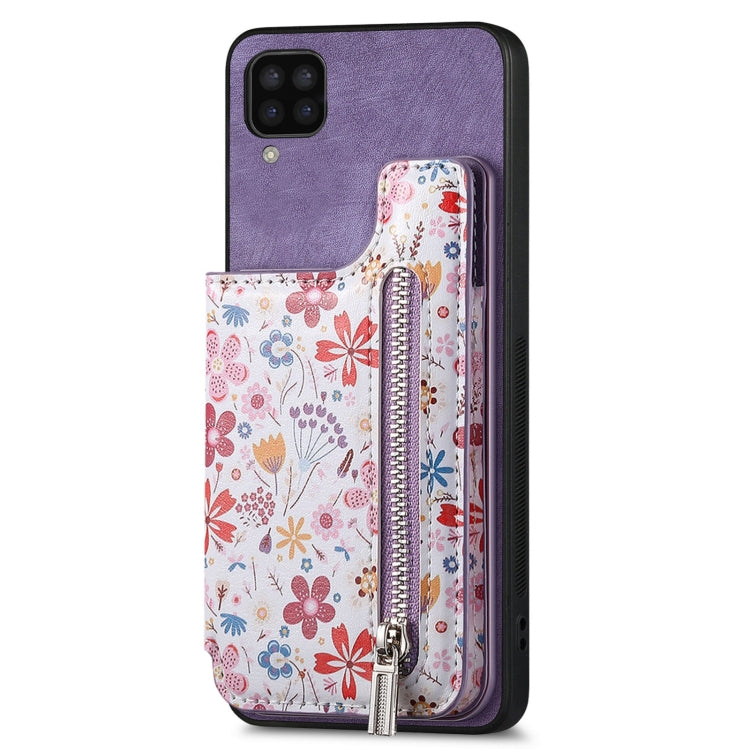 Samsung Galaxy M33 Retro Painted Zipper Wallet case showcasing its stylish design and functional features.