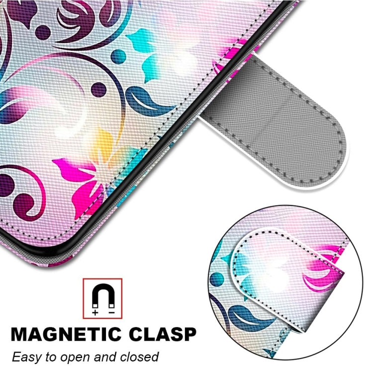 Samsung Galaxy M52 5G case featuring a coloured drawing cross texture, designed for horizontal viewing and equipped with card slots.