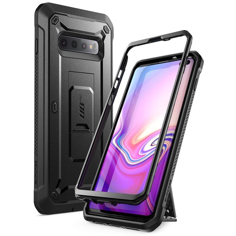 SUPCASE UB Pro Full-Body Rugged Case for Samsung Galaxy S10 Plus in various colors, showcasing its durable design and kickstand feature.