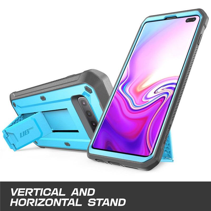 SUPCASE UB Pro Full-Body Rugged Case for Samsung Galaxy S10 Plus in various colors, showcasing its durable design and kickstand feature.