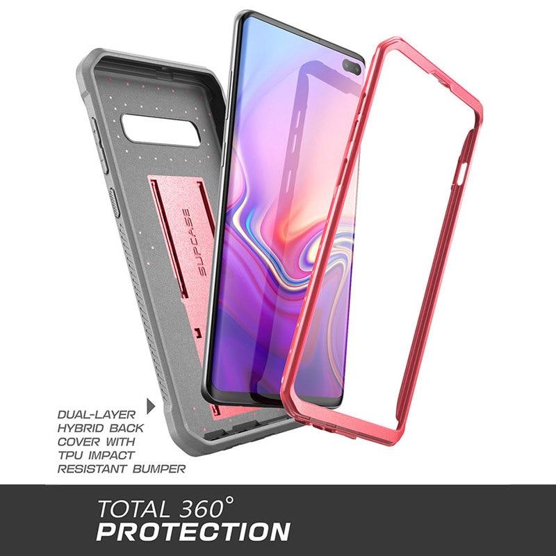 SUPCASE UB Pro Full-Body Rugged Case for Samsung Galaxy S10 Plus in various colors, showcasing its durable design and kickstand feature.