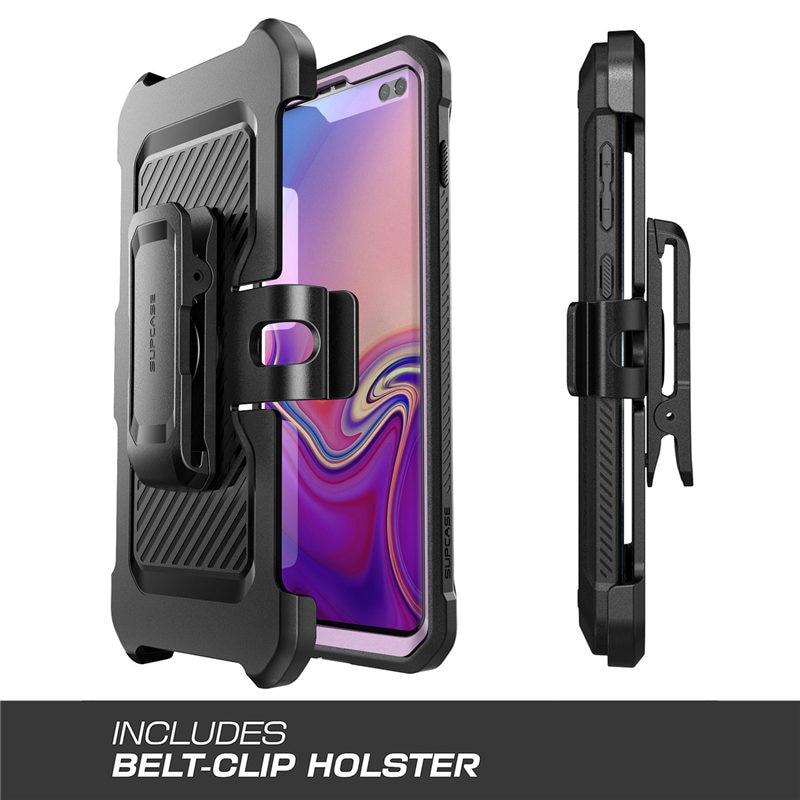 SUPCASE UB Pro Full-Body Rugged Case for Samsung Galaxy S10 Plus in various colors, showcasing its durable design and kickstand feature.