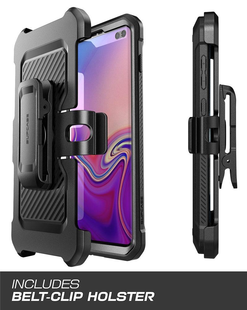 SUPCASE UB Pro Full-Body Rugged Case for Samsung Galaxy S10 Plus in various colors, showcasing its durable design and kickstand feature.