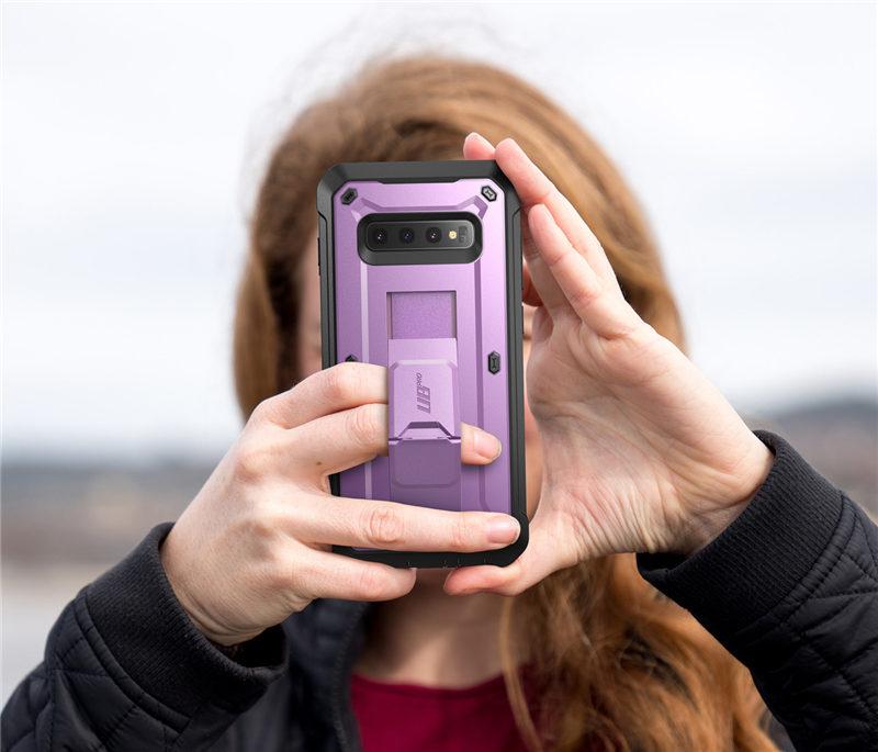 SUPCASE UB Pro Full-Body Rugged Case for Samsung Galaxy S10 Plus in various colors, showcasing its durable design and kickstand feature.