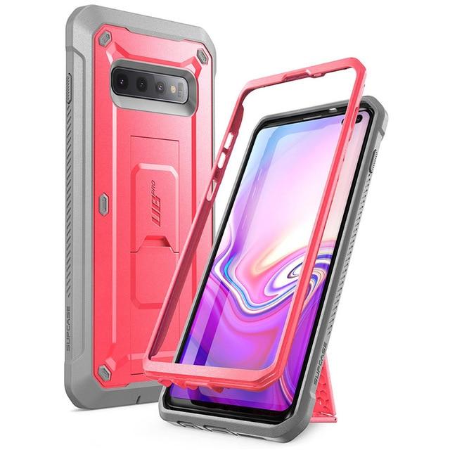 SUPCASE UB Pro Full-Body Rugged Case for Samsung Galaxy S10 Plus in various colors, showcasing its durable design and kickstand feature.