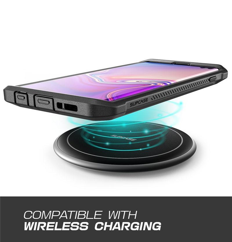 SUPCASE UB Pro Full-Body Rugged Case for Samsung Galaxy S10 Plus in various colors, showcasing its durable design and kickstand feature.