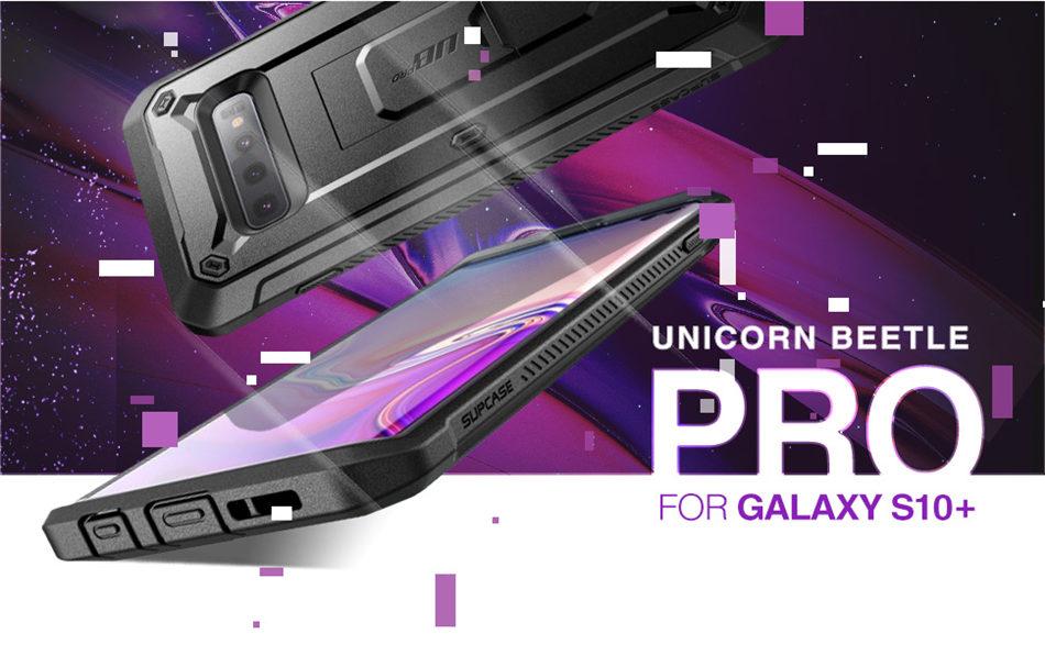 SUPCASE UB Pro Full-Body Rugged Case for Samsung Galaxy S10 Plus in various colors, showcasing its durable design and kickstand feature.