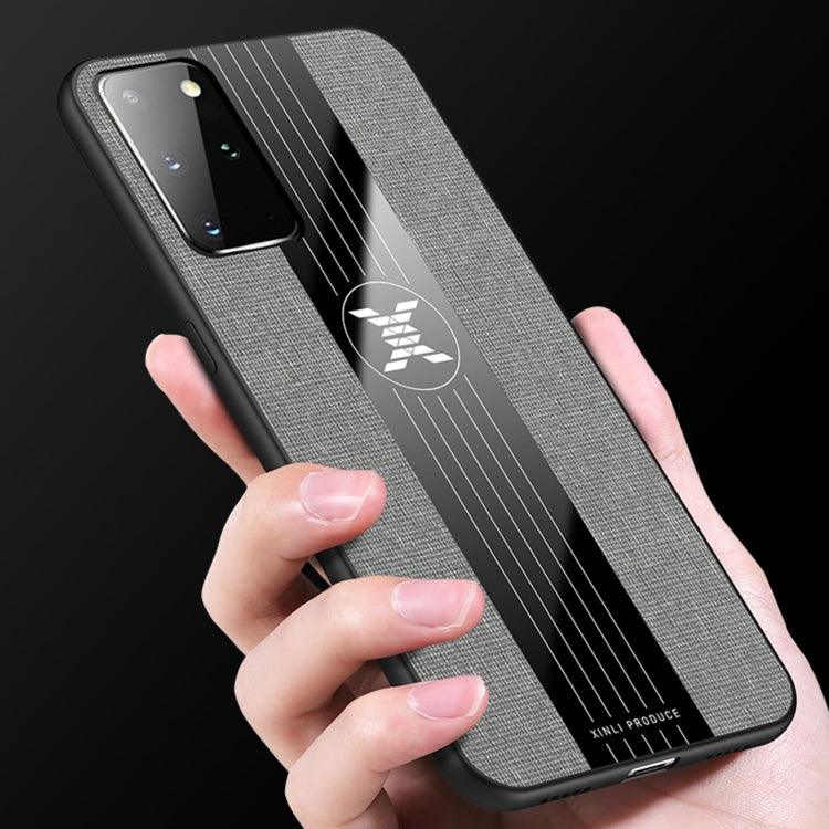 XINLI Stitching Cloth Texture Shockproof TPU case for Samsung Galaxy S20+, showcasing its stylish design and protective features.