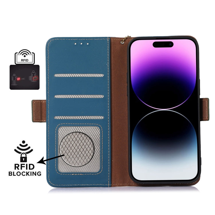 Genuine leather magnetic RFID phone case for Samsung Galaxy S24+ 5G, showcasing its elegant design and protective features.