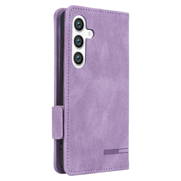 Purple magnetic clasp leather phone case for Samsung Galaxy S24 5G, showcasing its elegant design and functional features.