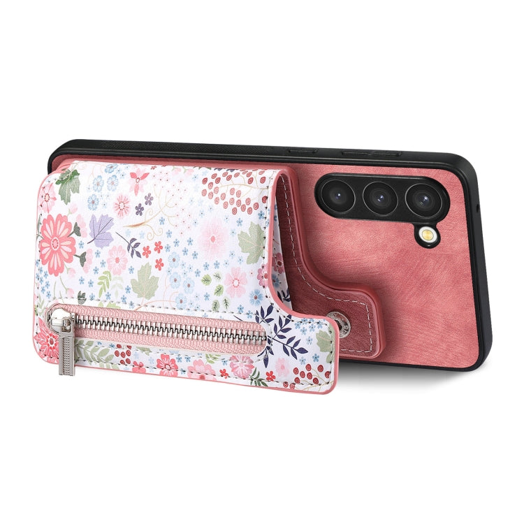 Retro painted zipper wallet case for Samsung Galaxy S24+ 5G, showcasing its stylish design and functional features.