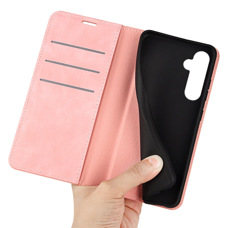 For Samsung Galaxy S24 5G Retro-skin Magnetic Suction Leather Phone Case showcasing its sleek design and card slot functionality.