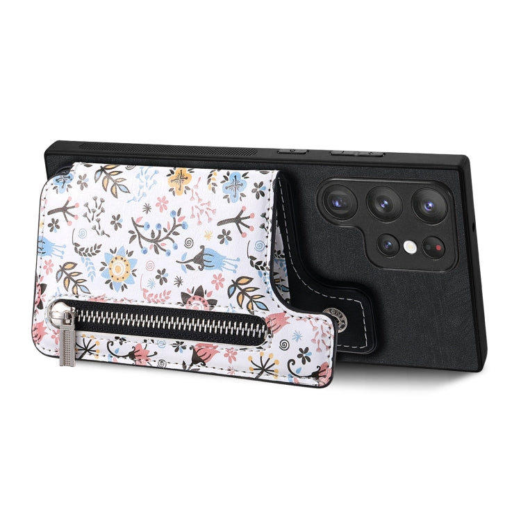 Retro painted zipper wallet case for Samsung Galaxy S24 Ultra 5G, showcasing its stylish design and functional features.