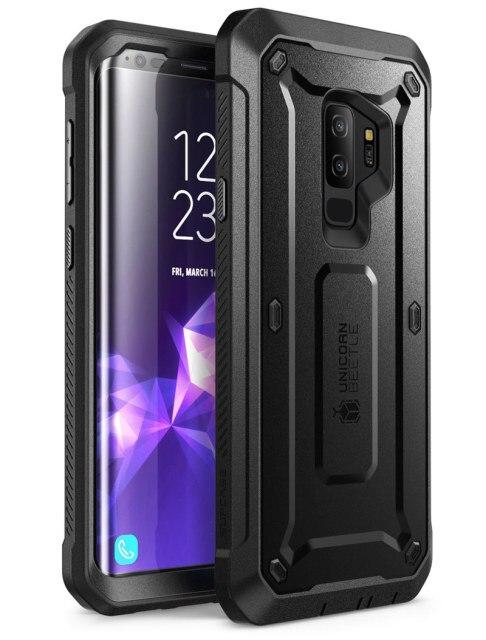 Samsung Galaxy S9 Plus UB Pro Full-Body Rugged Holster Case in various colors with built-in screen protector.