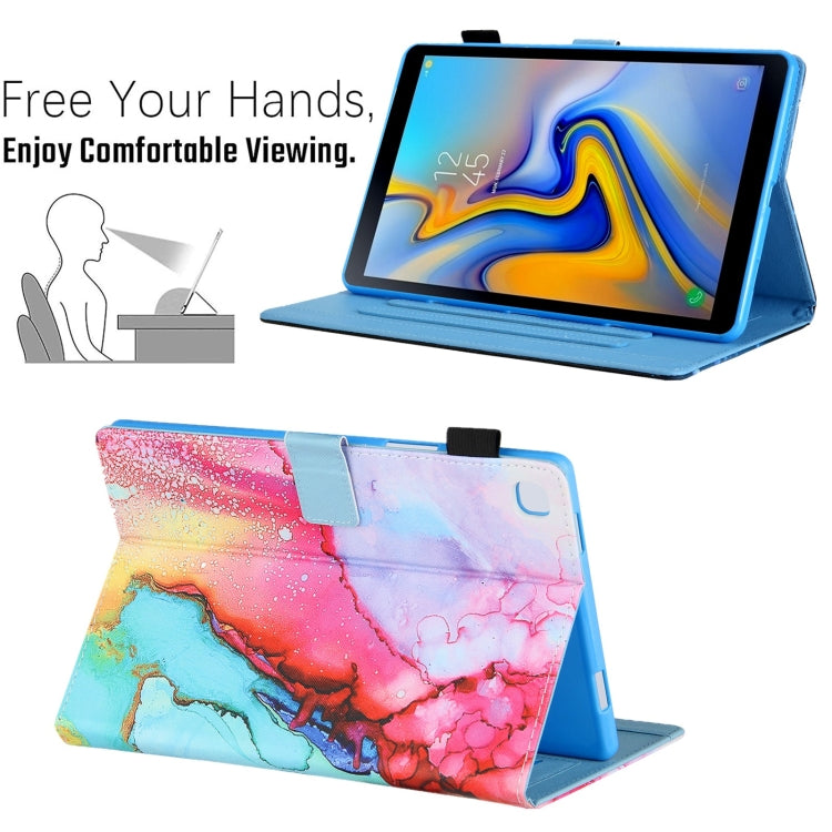 Colored drawing leather tablet case for Samsung Galaxy Tab A9+, showcasing its durable design and stand feature.