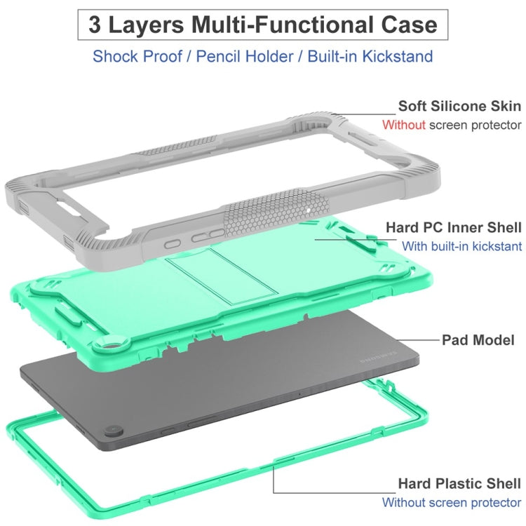 Shockproof silicone hybrid case for Samsung Galaxy Tab A9+, featuring a kickstand and precise cutouts for full access.