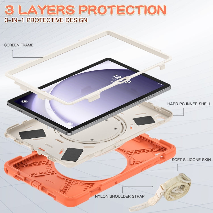 Samsung Galaxy Tab A9+ Silicone Hybrid PC Tablet Case with Holder, showcasing its durable design and functional features.