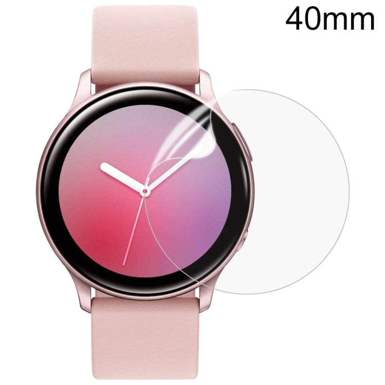 Soft hydrogel film protector for Samsung Galaxy Watch Active 1 and 2, showcasing its clarity and precise cut for a perfect fit.