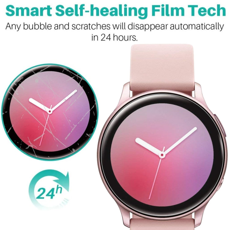 Soft hydrogel film protector for Samsung Galaxy Watch Active 1 and 2, showcasing its clarity and precise cut for a perfect fit.