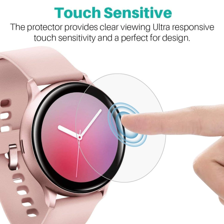 Soft hydrogel film protector for Samsung Galaxy Watch Active 1 and 2, showcasing its clarity and precise cut for a perfect fit.