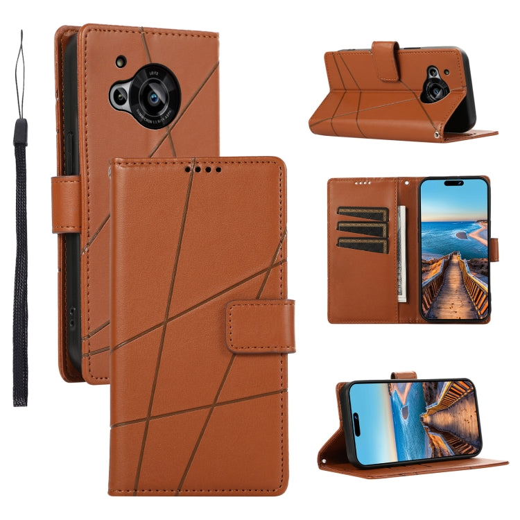 For Sharp Aquos R7 PU Genuine Leather Texture Embossed Line Phone Case showcasing its stylish design and functional features.