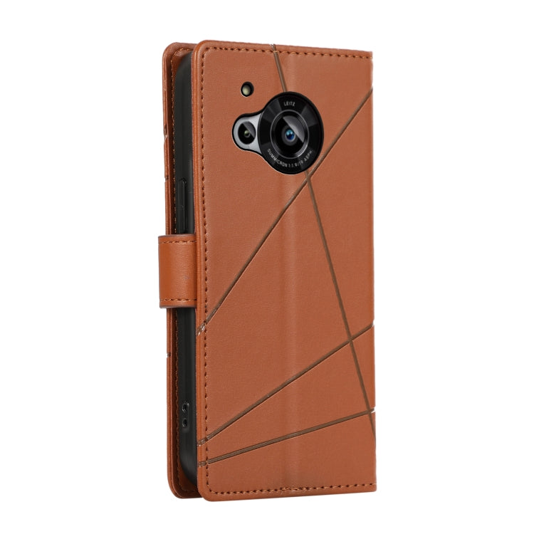 For Sharp Aquos R7 PU Genuine Leather Texture Embossed Line Phone Case showcasing its stylish design and functional features.