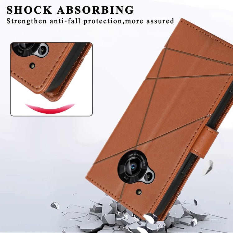 For Sharp Aquos R7 PU Genuine Leather Texture Embossed Line Phone Case showcasing its stylish design and functional features.